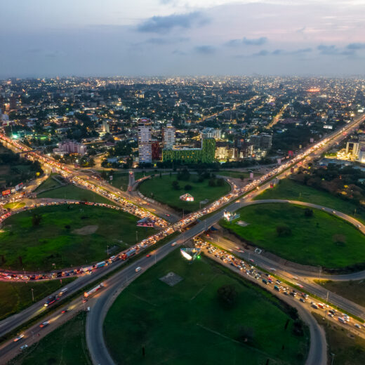 Aerial view of a highway interchange in Accra