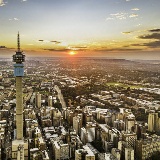 Johannesburg city skyline at sunset