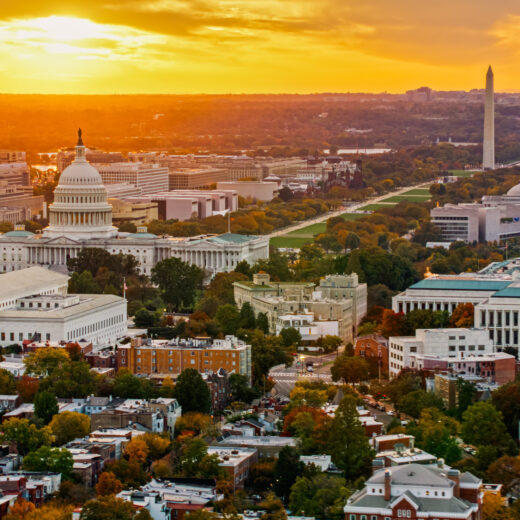 Washington DC skyline at sunset